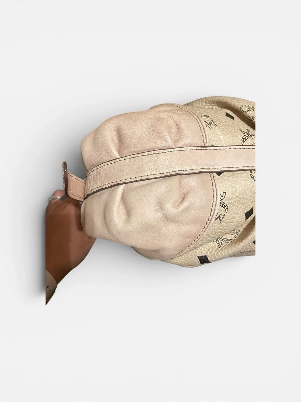 MCM Beige and Blush Leather Satchel with Detachable Strap